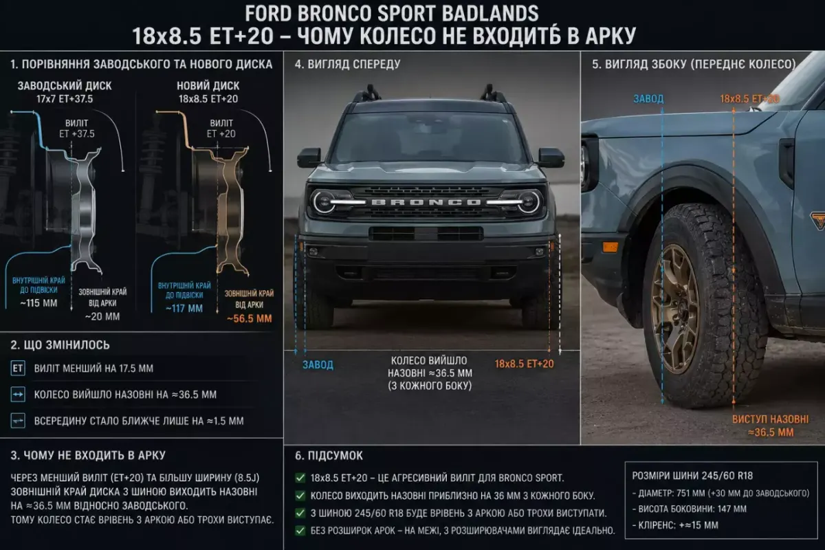 Bronco Sport Badlands від GTD: нові диски ET+20, A/T-гума і перші висновки